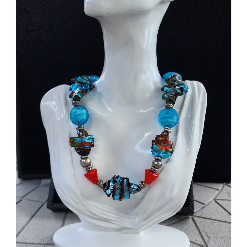 Vintage Chunky Murano Glass Lampwork Sculptural Beaded Necklace - Picture 3 of 11
